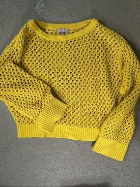 J. Crew Bright Yellow Open-Knit Crewneck Sweater